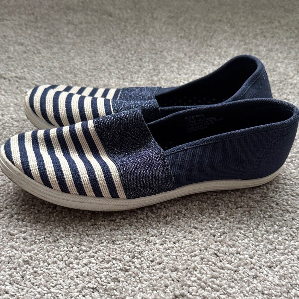 Serra Navy and White Striped Slip-On Flats